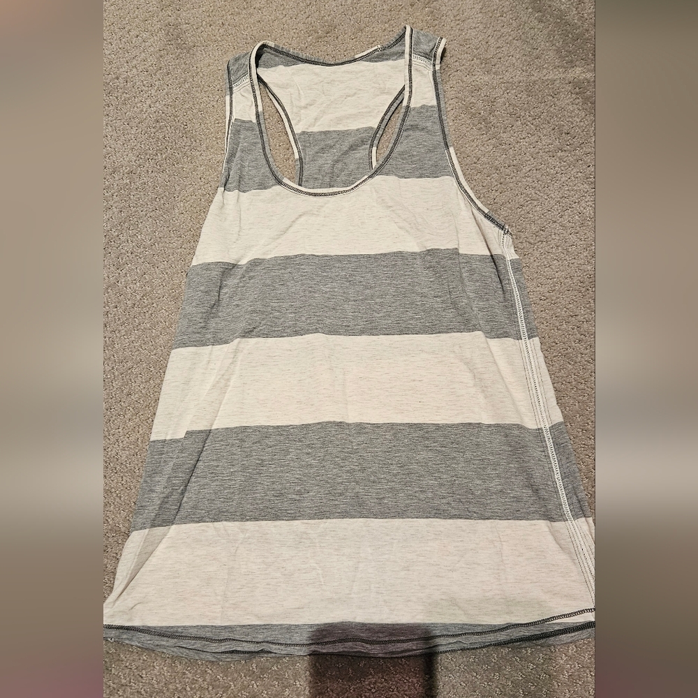 lululemon athletica Gray and White Striped Tank Top